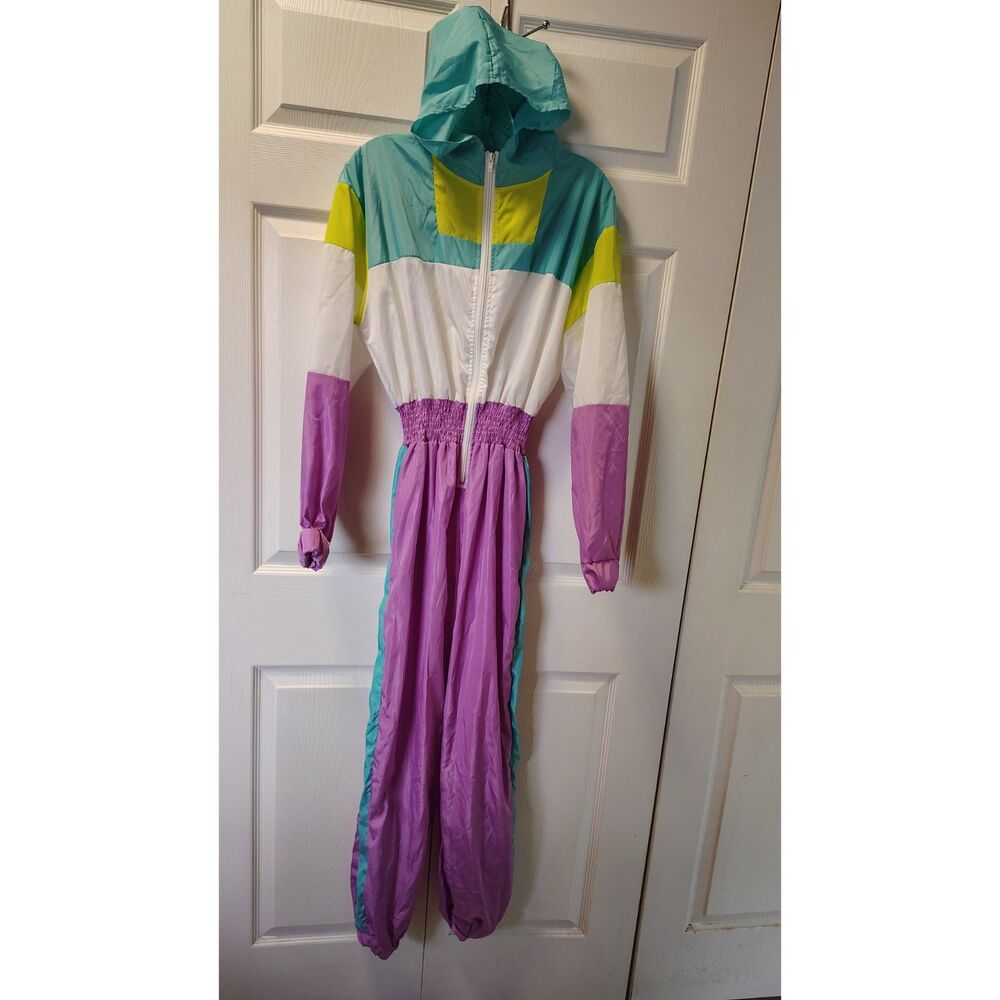 VOIKERDR Women's Retro 80s/90s Colorblock One-Piece Windbreaker Jumpsuit